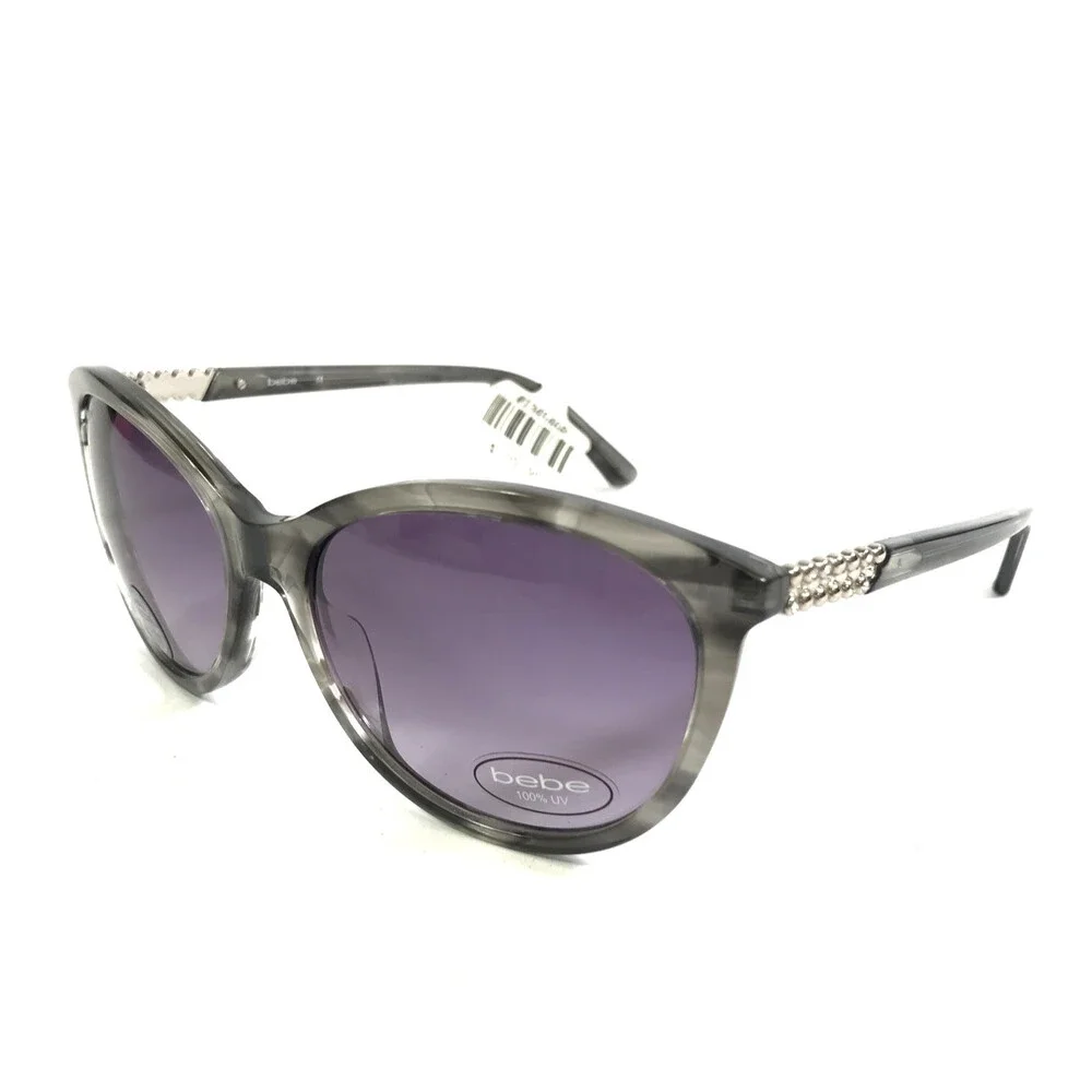 Bebe Sunglasses BB7202 001 SMOKE HORN Gray Cat Eye Frames Purple Gradient Lenses